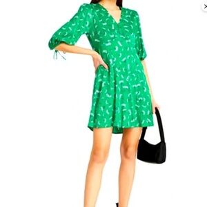 Maje Rizelle Green Satin Print Dress EUC